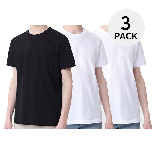 베이직하우스 순면라운드 반팔티 오리지널팩 3p HATS0101