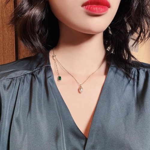 셀러허브 JHP15SU1_51IP에메랄드 레이어드목걸이 패션 진주 비즈_이미지