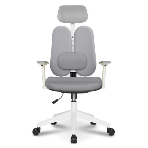 체어포커스 듀얼와이드 프리미엄 요추헤더형 조절팔 화이트바디 의자 DU-Y78 (패브릭등판)_이미지