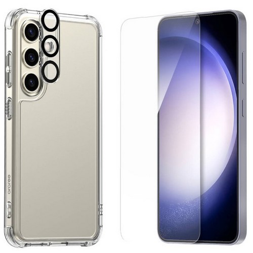 아라리 갤럭시S24 플러스 투명 범퍼 플렉실드 휴대폰 케이스+전면 강화유리+카메라 강화유리 세트_이미지