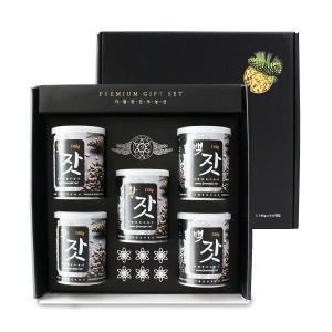 친환경팔도 가평잣진우농산 가평 잣 선물세트 5캔(백잣+황잣) 700g