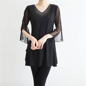 셀러허브 까르죠아 네크 보석 롱 블라우스 A라인 댄스복 S9316900_이미지