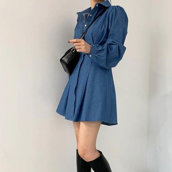 더블디 여성 카라 단추 퍼프 소매 미니 원피스 TDN-0184 40698925A_이미지