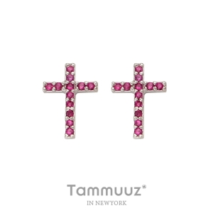 핑크 크로스 실버 귀걸이_S7002E