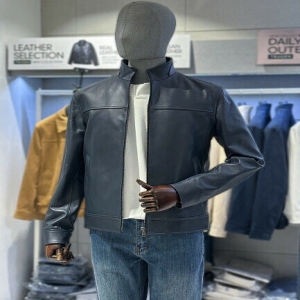 트루젠 리얼레더 천연양가죽 다크네이비 스텐 카라 블루종 캐주얼 자켓 SI5526005066_이미지