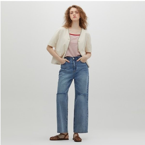 써스데이아일랜드 배색 자수 포인트 반팔 자켓 T234MJK233W_이미지