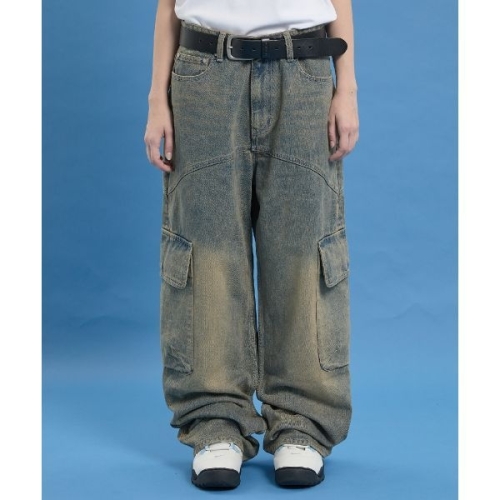 와이케이 옐로우 워시드 카고 데님 팬츠 딥블루 1697782 .0003.이번_이미지