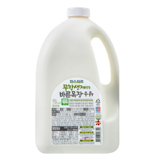 롯데푸드 파스퇴르 무항생제 인증 바른목장 우유 2.3L