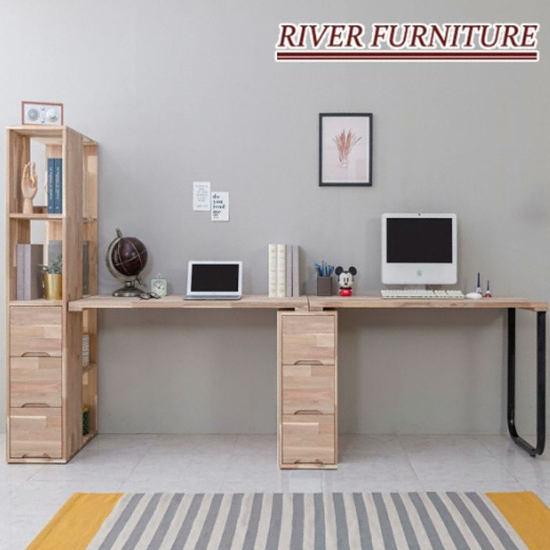 리버퍼니쳐 마쵸 아카시아원목 2인용 3단서랍장책장 책상 (2400x600)