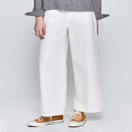 헤지스레이디스 여성 헤지데님 와이드 밴딩 데님 팬츠 화이트_HSPA5B487WT_이미지