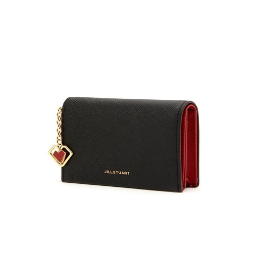 질스튜어트 여성 블랙 쁘띠 참장식 소가죽 레드배색 반지갑 JAWA6E774BK_이미지
