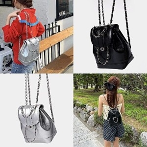 체인글로시백팩 여성 버킷 실버 가방 데일리 유광 WC21325