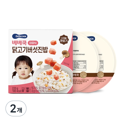 베베쿡 완료기 닭고기버섯진밥 실온이유식 2p 혼합맛 닭고기/버섯 220g 2개_이미지