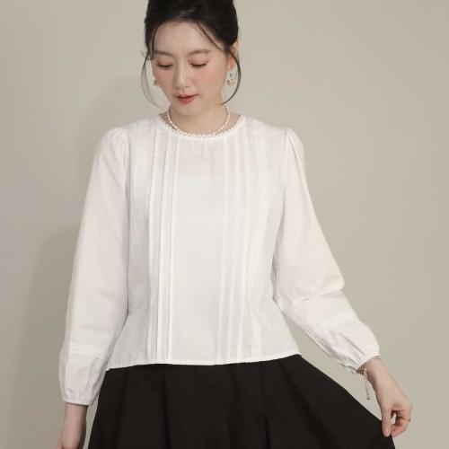 애비뉴투지 핀턱 레이스 봄 가을 셔링 긴팔 블라우스 B09531