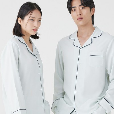 커플 잠옷 파자마 홈웨어 포근한 수면 긴팔 면 신혼부부 선물 베이직 스트라이프 ANPA51 그린 남성XL