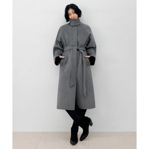 22일 배송 COSTUME OCLOCK 보라끌레르 우먼 벨티드 발마칸 롱 코트 다크그레이 COWCT0