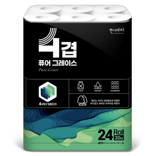 한예지 4겹 퓨어 그레이스 30m (24롤) (2팩)_이미지