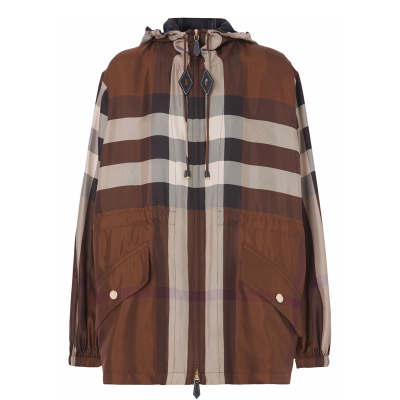 버버리 여성 체크 실크 라이트 후드 자켓 8048697 A9011_이미지