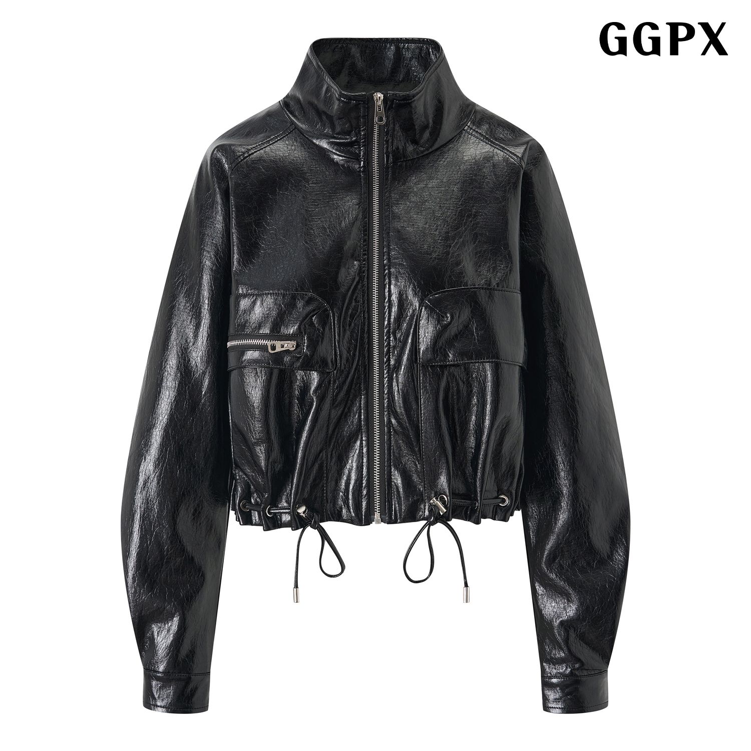 GGPX 폴리시드 스트링 페이크 레더 집업 자켓 GQCJK035D