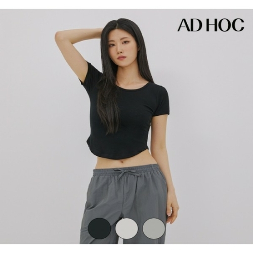 애드혹 여성 세미 크롭 반팔티 IVORY HA6ST7A-22