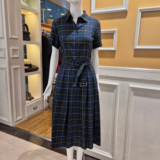 BCBG 로버 벨티드 체크 원피스 B4C7O609_이미지