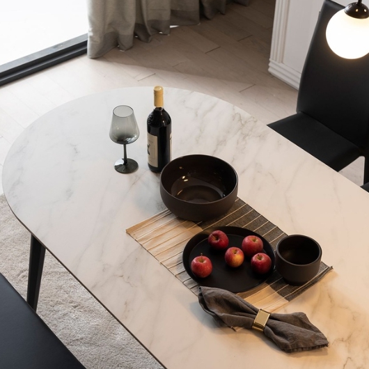 리바트 아르떼 레도바 라운드 세라믹 식탁 1800 (의자3개+벤치1개)_이미지