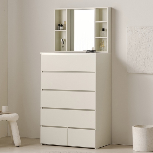 어반하우스 마리메종 밀키 멀티 5단 서랍장+수납거울 화장대 800