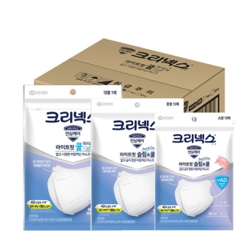 라이트핏 쿨 마스크 비말차단 KFAD 안심케어 저자극 화이트 대형 중형 소형 50매 라이트핏 KFAD 중형 50매
