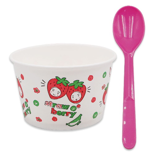 이룸팩 180cc 일회용 아이스크림컵+스푼 핑크 소 개별 세트 50개 (20팩(1,000개))_이미지