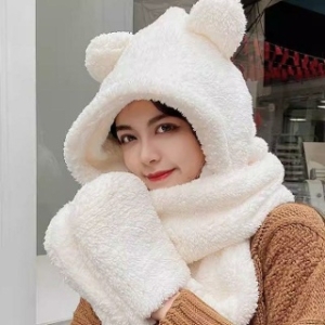셀러허브 OFM93O27 곰돌이 머플러 모자목도리 귀달이 후드 넥워머
