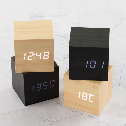 LED 우드 정사각 무소음 탁상 알람시계