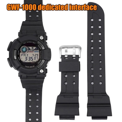 카시오  G-SHOCK GWF-1000 FROGMAN 시리즈 교체용 남성용 실리콘 스포츠 방수 시계 밴드 손목 발찌용 검정색