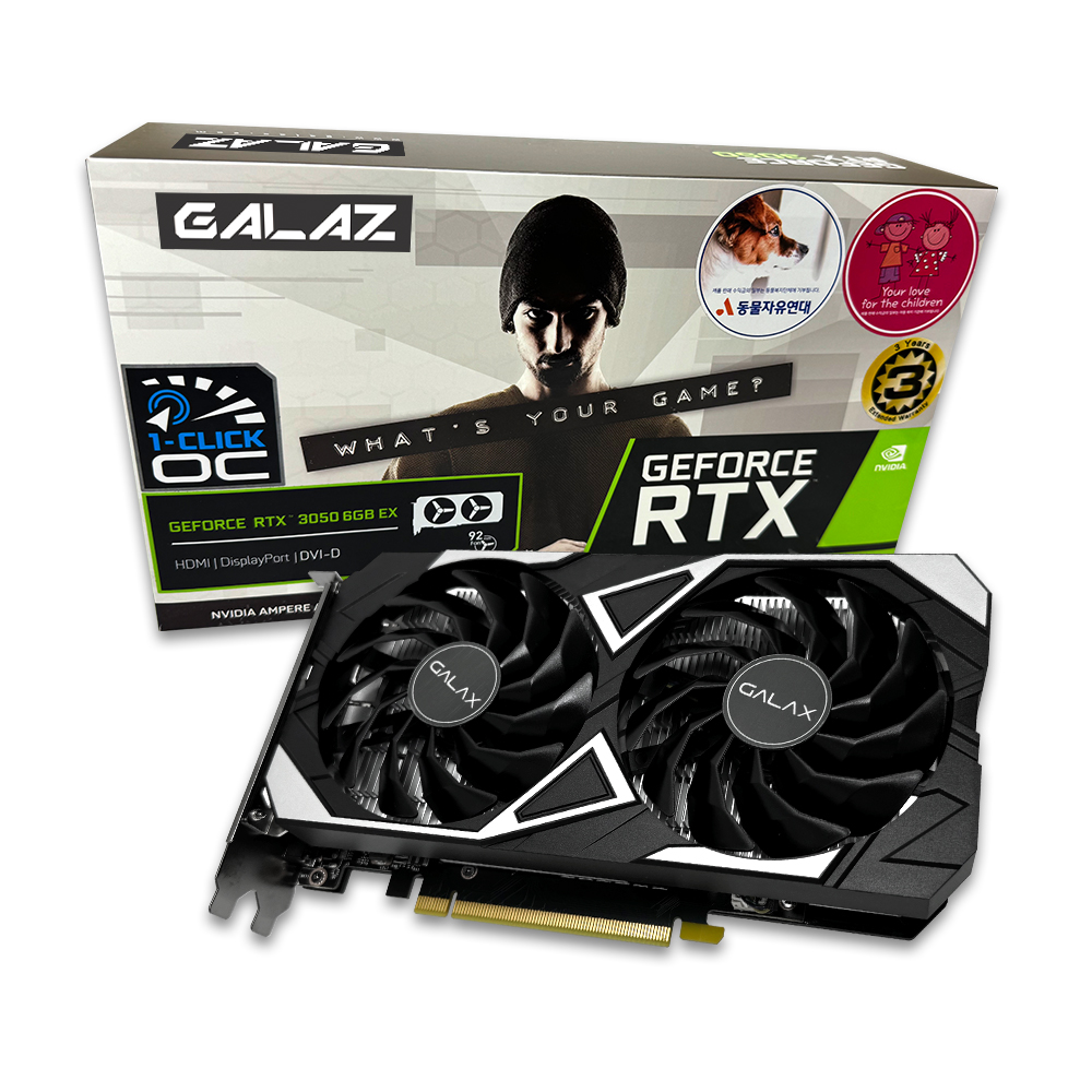 갤럭시 GALAZ 지포스 RTX 3050 EX BLACK D6 6GB DVI_이미지