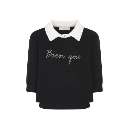 예시카 배색 카라넥 레터링 니트 YV2KP122