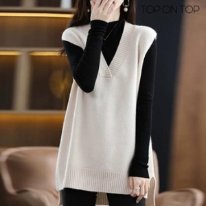 탑온탑 퀸스 브이넥 롱베스트 TP2310045_이미지