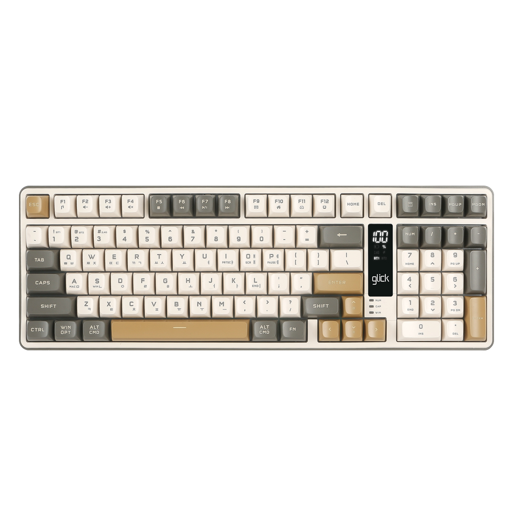 지클릭커 OFFICEPRO WK50 사일런스 M RGB 풀윤활 무소음 방수 무선 블루투스 LCD 99 (카푸치노 카키)_이미지
