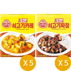 오뚜기 3분 쇠고기카레 200g x 5p + 쇠고기짜장 200g x 5p 1세트