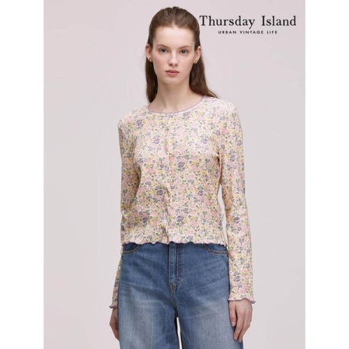 써스데이아일랜드 핀코드 배색자수 풀오픈 티셔츠 T242MTS132W