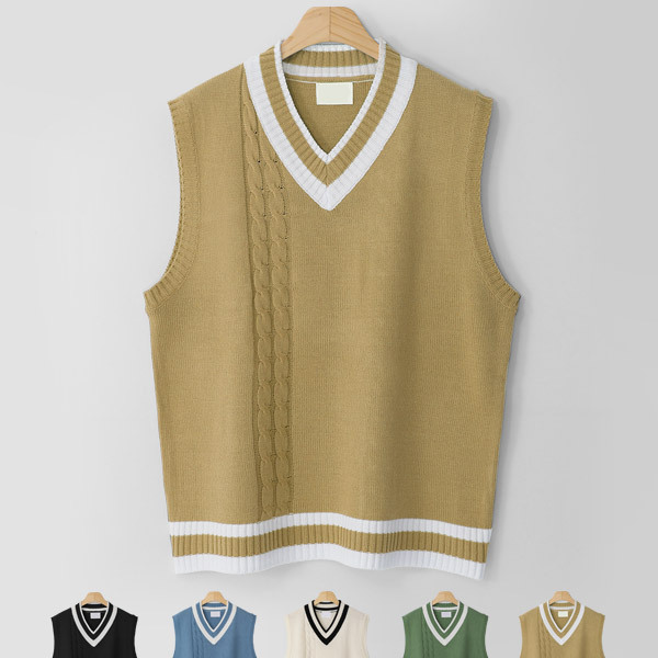 D-LAND MNC 사이드 꽈배기 브이넥조끼 MDKN555MT