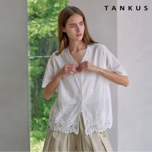 탱커스 플라워버튼반팔 블라우스 TX2BL042L0