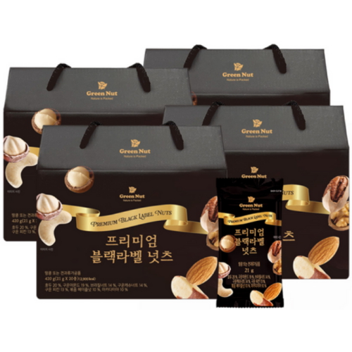 그린너트 프리미엄 블랙라벨 넛츠 선물세트 21g 20개입 (4개)_이미지