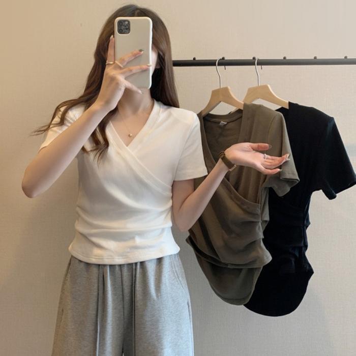 깨비몰 여성 센즈 랩 티셔츠 브이넥 셔링 면 모달티 49402651