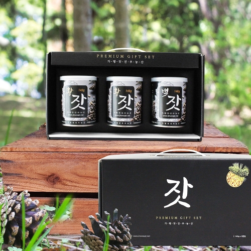 친환경팔도 가평잣진우농산 가평 잣 선물세트 3캔(백잣+황잣) 420g
