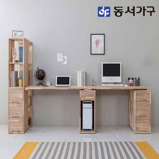 동서가구 네오 아카시아 원목 2인 풀세트 책상 (2000x600)_이미지