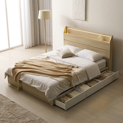 BIF보루네오 호텔라인 KC816 서랍 LED침대 SS (2단본넬)_이미지