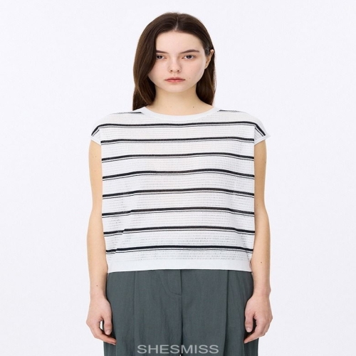 쉬즈미스 스트라이프 슬리브리스 니트_SSKPOP22140_BK_이미지