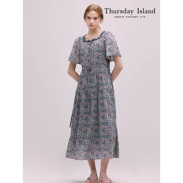 Thursday Island 플라워 패턴 스퀘어넥 원피스 T244MOP265W