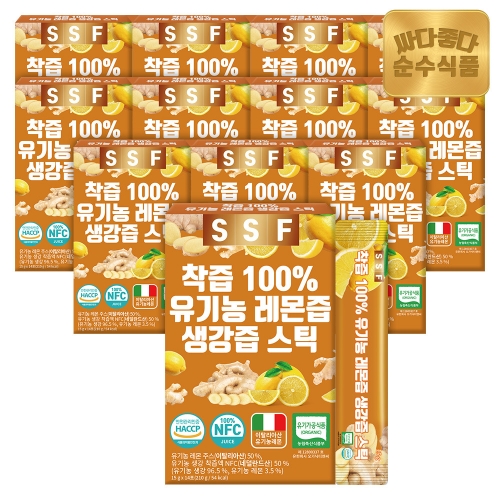  순수식품 착즙 100% 유기농 레몬즙 생강즙 스틱 15g 14포 [12개]