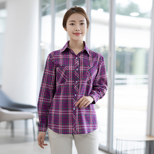 모슬린 엄마옷 60대 여성 면 체크 남방 203HJK157 중년여성/50대/70대/빅사이즈/할머니옷_이미지