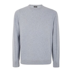 에르메네질도제냐 크루넥 울 캐시미어 스웨터 RUEB6MA8.10S LIGHT BLUE SH